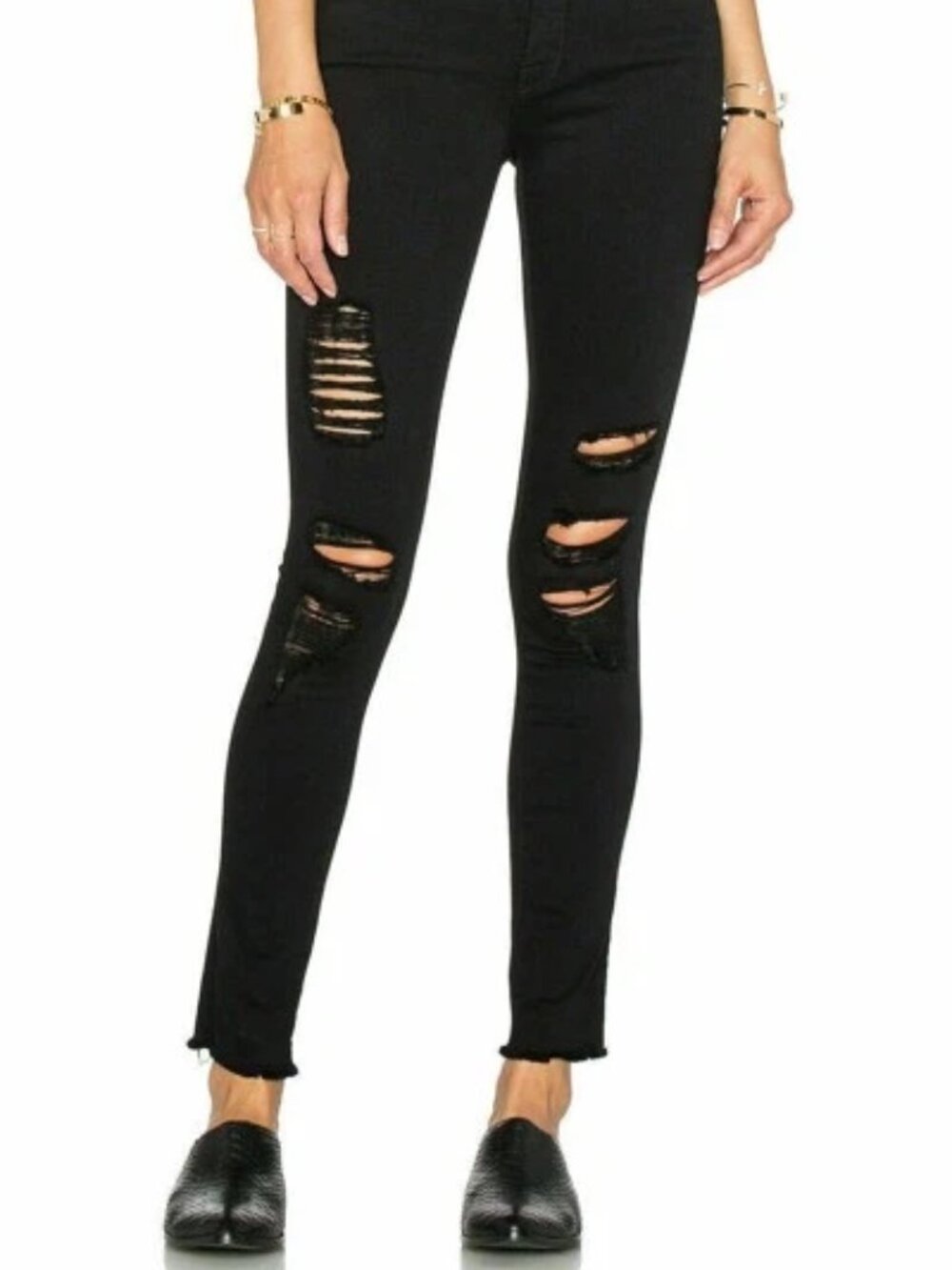 Frame Womens Jeans Size 24 Black Le Skinny De Jeanne Crop Mid Rise Ripped Denim
